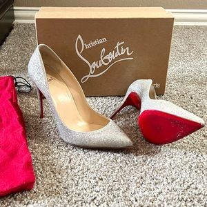 Christian Louboutin 100mm Pigalle Follies Glitter Ivory - Size 39.5